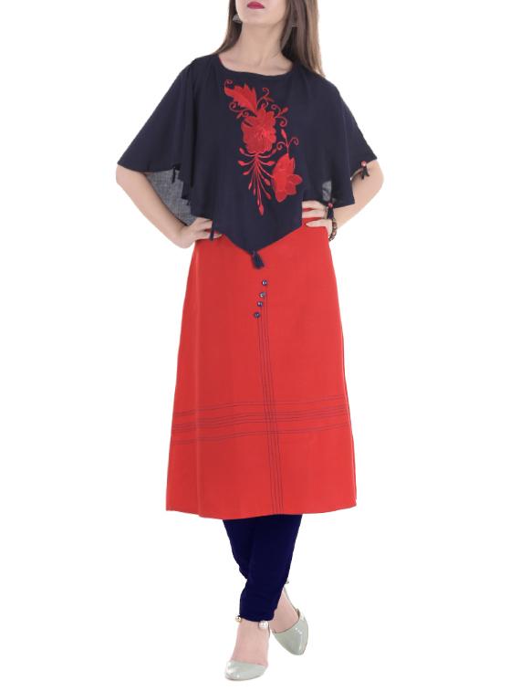 red viscose aline kurta - 15159740 - Zoom Image - 1