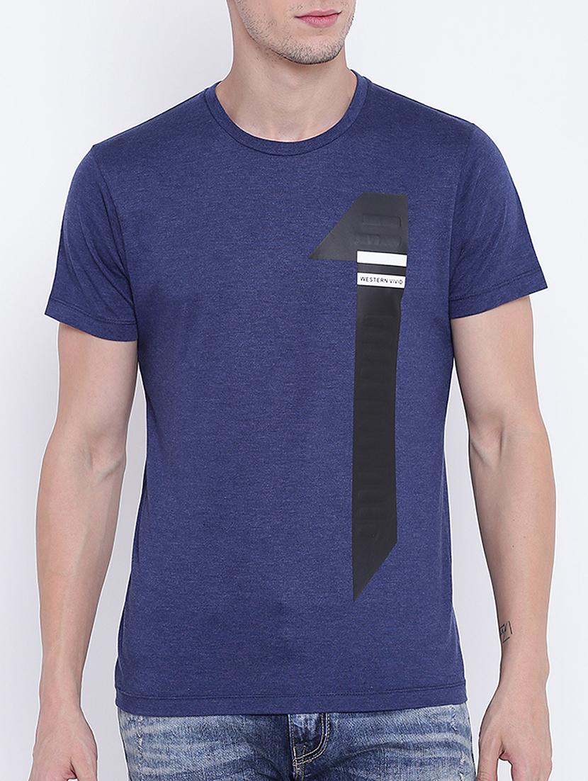 blue cotton front print t-shirt - 15161155 - Zoom Image - 1