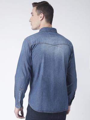 blue denim casual shirt - 15162270 - Standard Image - 3