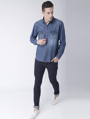 blue denim casual shirt - 15162270 - Standard Image - 4