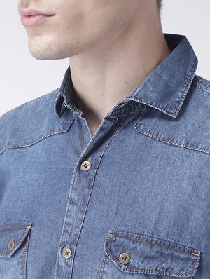 blue denim casual shirt - 15162270 - Standard Image - 5