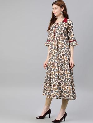 white cotton flared kurta - 15162589 - Standard Image - 2