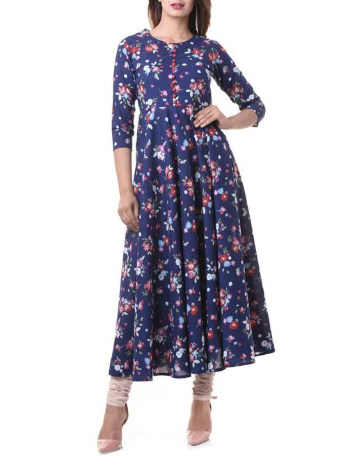blue cotton flared kurta - 15162590 - Standard Image - 1