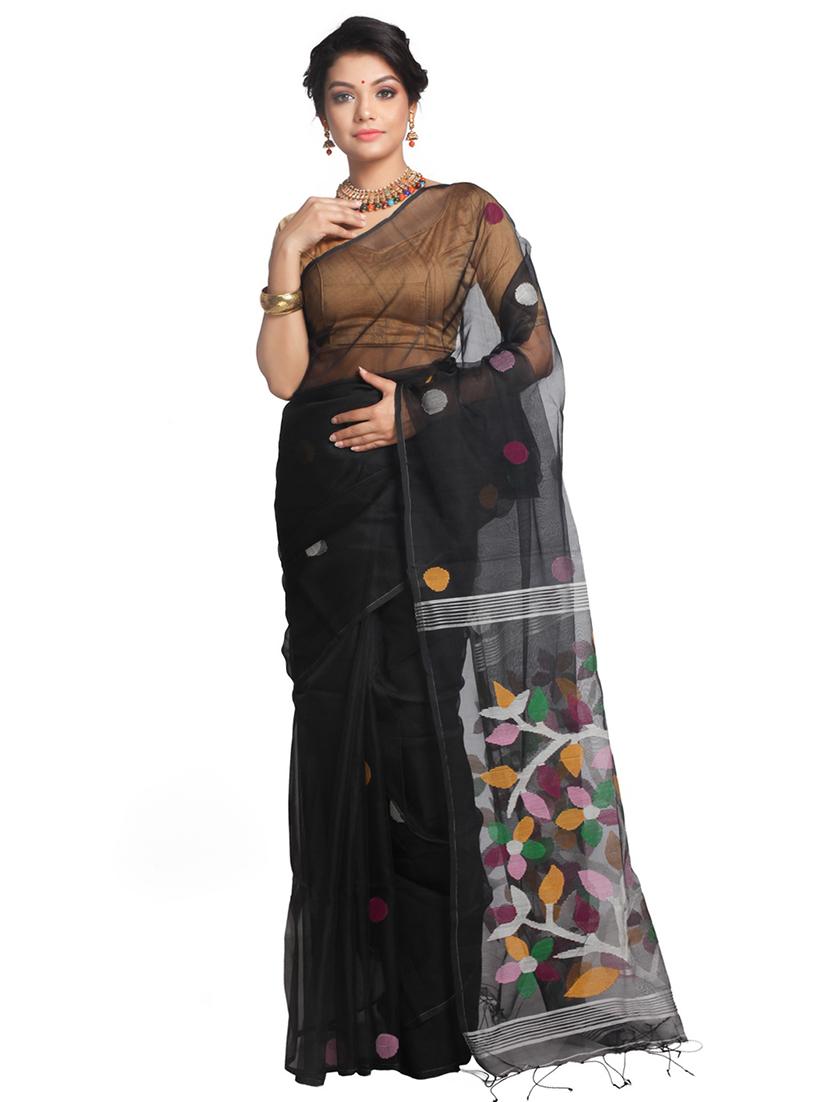PinkLoom Black Tissue Handloom Saree of Resham with blouse - 15162764 - Zoom Image - 1