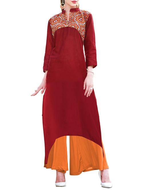 maroon cotton blend asymmetric kurta - 15163031 - Very Small Image - 1