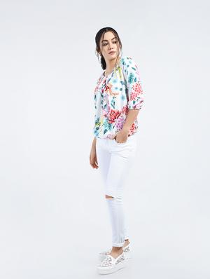 floral pleated blouson top - 15165105 - Standard Image - 4