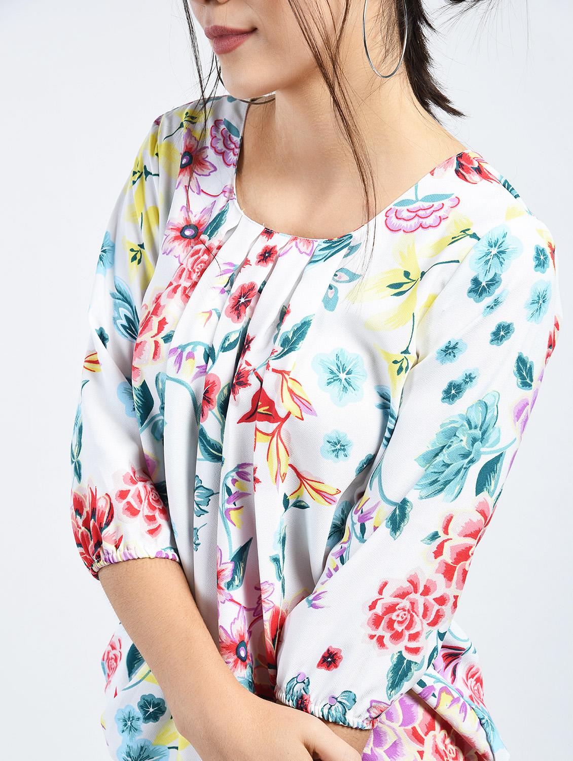 floral pleated blouson top - 15165105 - Zoom Image - 2