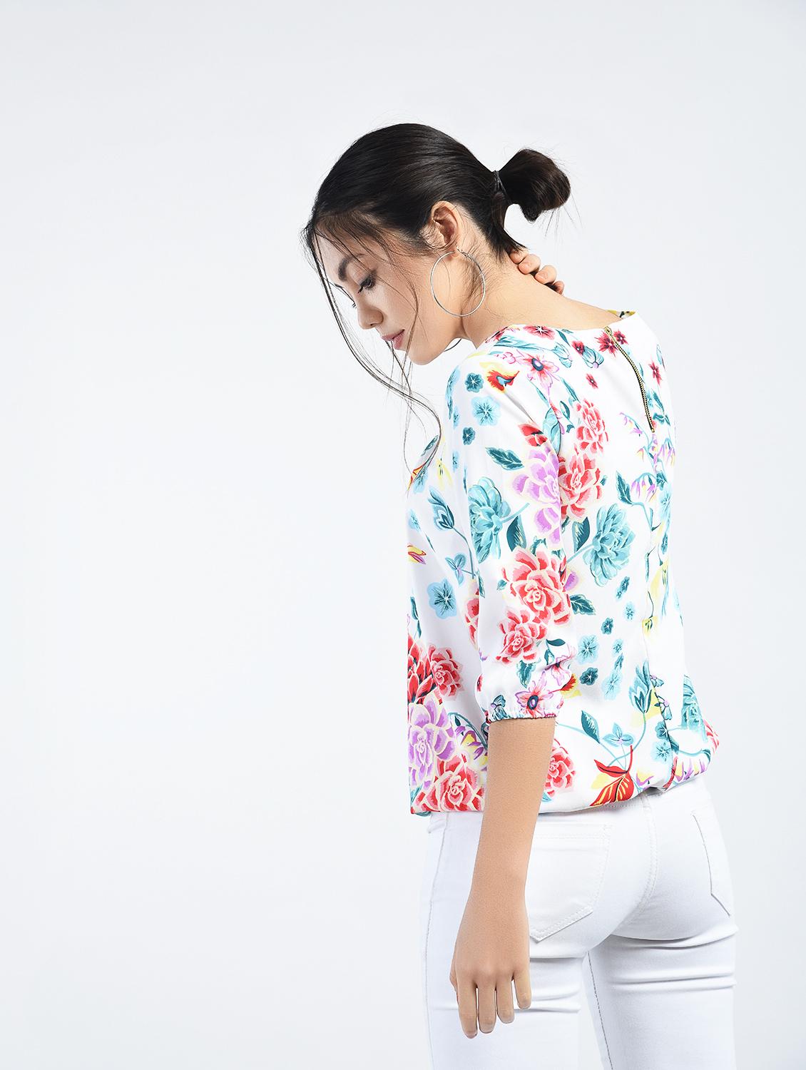 floral pleated blouson top - 15165105 - Zoom Image - 3