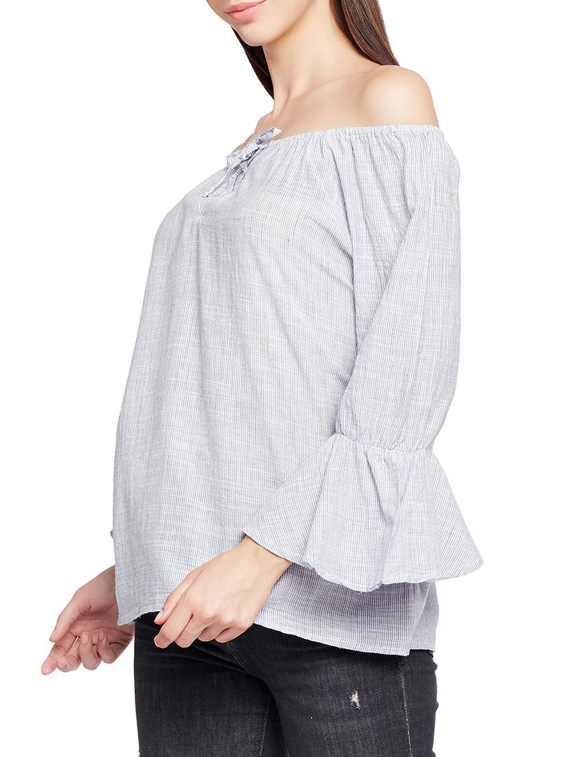 striped off shoulder bell sleeved top - 15165890 - Zoom Image - 2