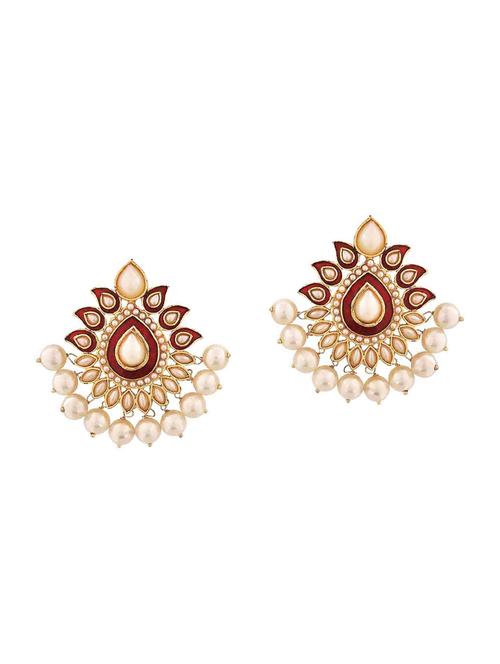 Red Gold Tone Pearl Inspired Earrings - 15166986 - Standard Image - 1