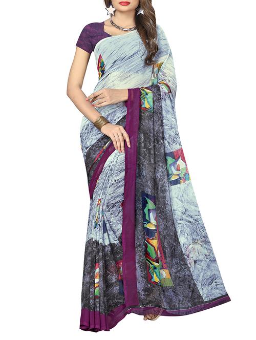 grey printed saree with blouse - 15167752 - Standard Image - 1