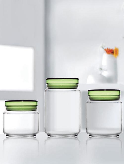 Glass Food Storage Jar - 0.5 L, 0.75 L, 1 L ,Pack Of 3, (Green Lid) - 15167865 - Standard Image - 1
