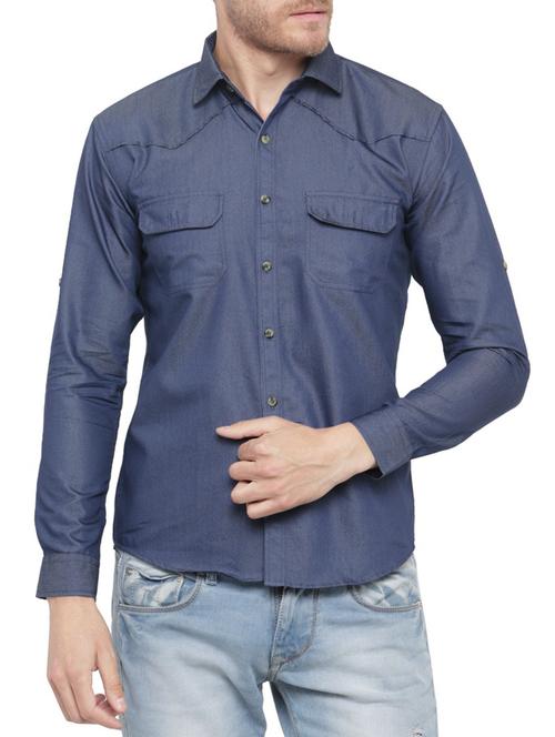 navy blue cotton casual shirt - 15168219 - Standard Image - 1