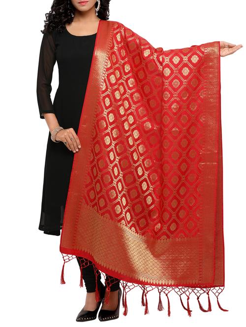 Red banarasi dupatta - 15168862 - Very Small Image - 1
