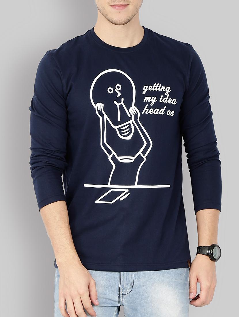 navy blue cotton chest print t-shirt - 15169412 - Zoom Image - 1