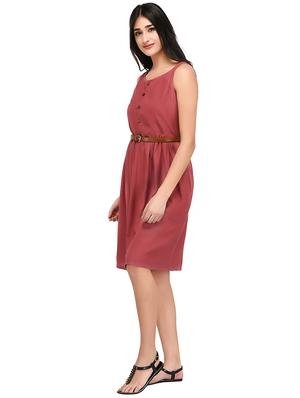 pink solid belted dress - 15169499 - Standard Image - 2