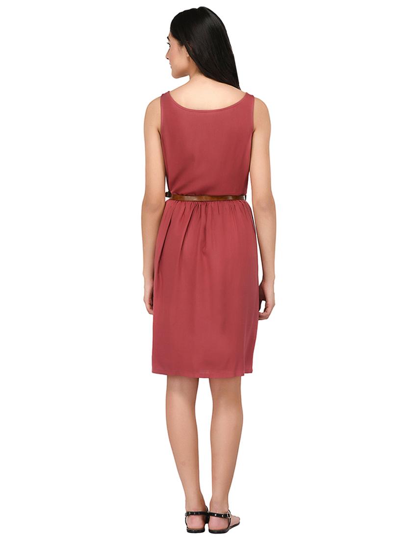 pink solid belted dress - 15169499 - Zoom Image - 3
