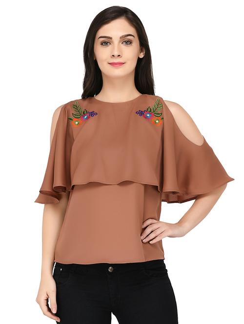brown solid cold shoulder top - 15169510 - Standard Image - 1