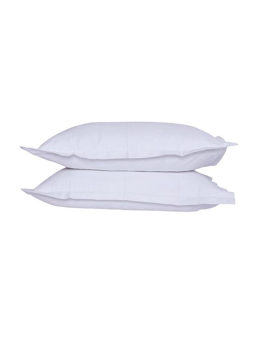 400 TC 100% Cotton Sateen Self Striped, Milky White Color, Pair Of Large Size Pillow Covers - 15170297 - Standard Image - 1