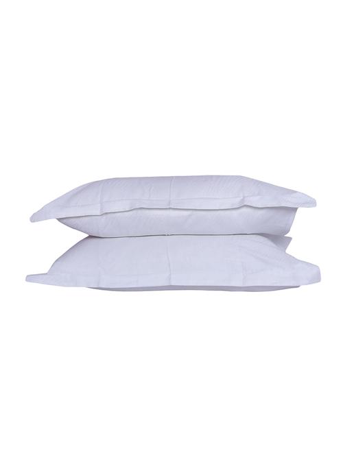 300 TC 100% Cotton Damask Self Waves Design, Milky White Color, Pair Of Regular Size Pillow Covers - 15170366 - Standard Image - 1