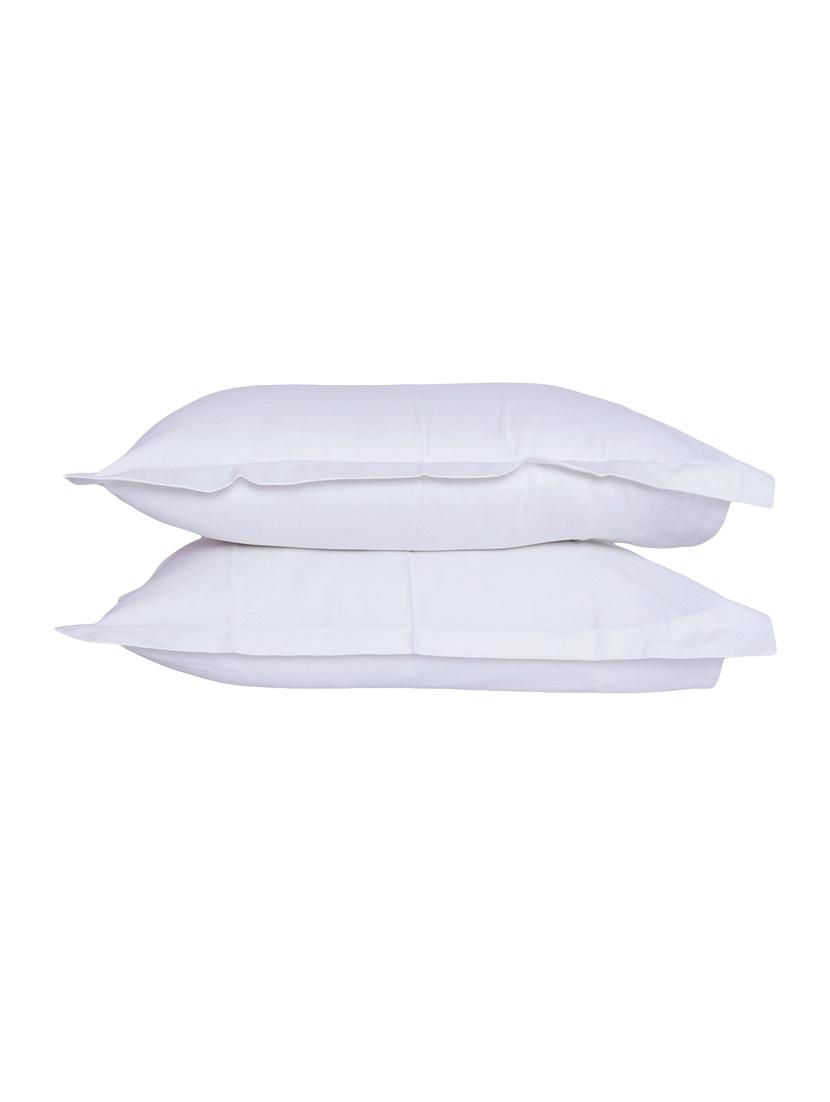 300 TC 100% Cotton Damask Self Pattern Design, White Color, Pair Of Regular Size Pillow Covers - 15170377 - Zoom Image - 1