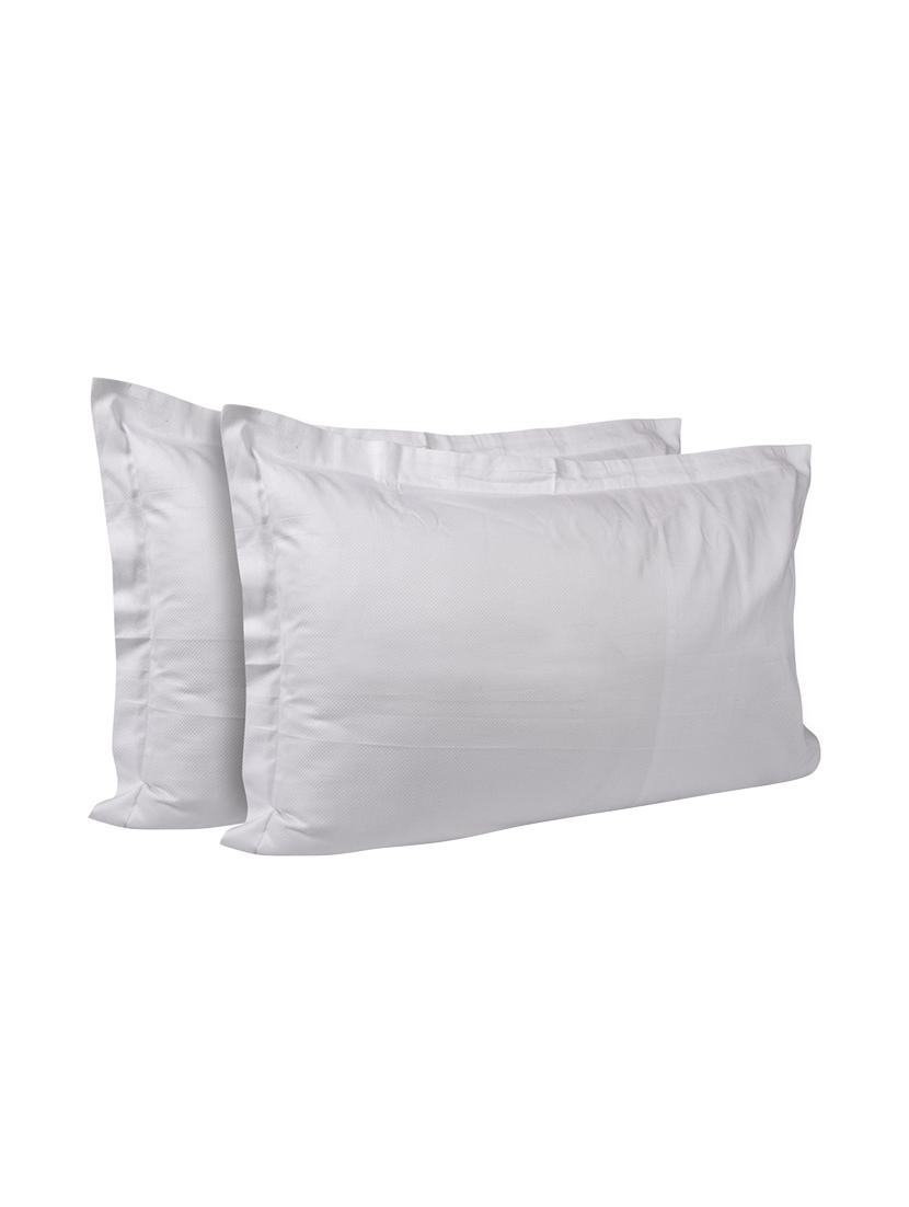 300 TC 100% Cotton Damask Self Checkered Design, White Color, Pair Of Regular Size Pillow Covers - 15170378 - Zoom Image - 1
