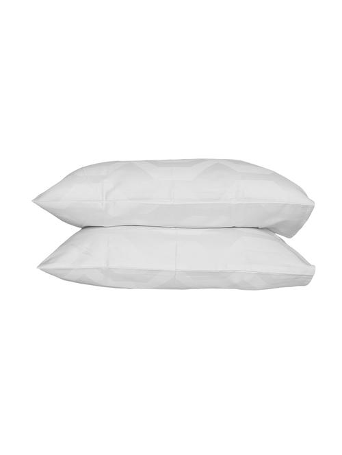 300 TC 100% Cotton Damask Geometric Self Design, White Color, Pair Of Regular Size Pillow Covers - 15170394 - Very Small Image - 1