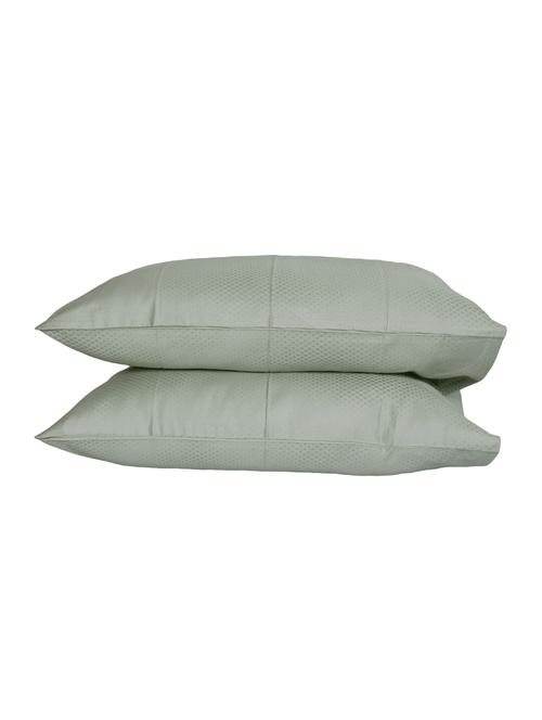 400 TC 100% Cotton Damask Checks Self Design, Grey Color, Pair Of Regular Size Pillow Covers - 15170396 - Standard Image - 1