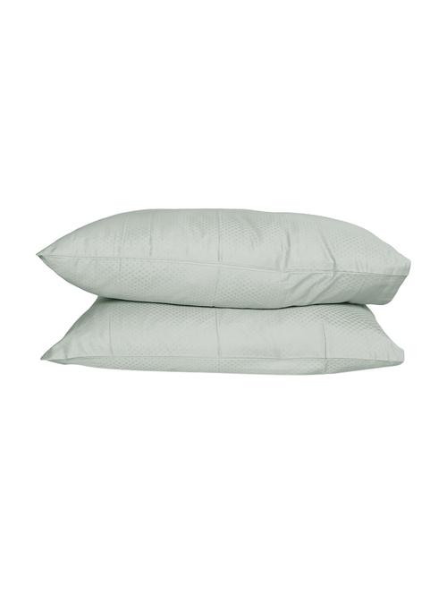300 TC 100% Cotton Damask Checks Self Design, Grey Color, Pair Of Large Size Pillow Covers - 15170397 - Standard Image - 1