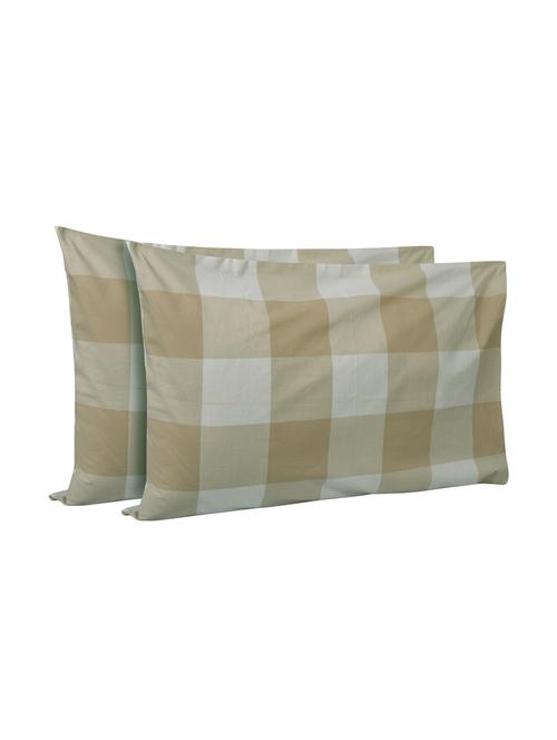 300 TC 100% Cotton Damask, Yarn Dyed Self Checks, Beige Color, Pair Of Regular Size Pillow Covers - 15170405 - Standard Image - 1