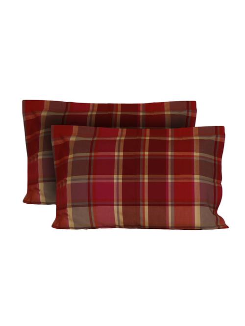 300 TC 100% Cotton Twill, Yarn Dyed Checks Design, Red Color, Pair Of Regular Size Pillow Covers - 15170407 - Standard Image - 1