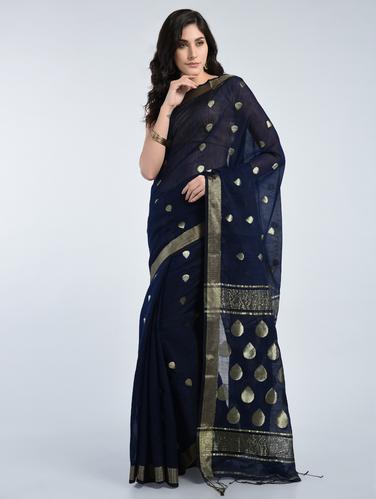 black cotton handloom saree with blouse - 15171462 - Very Small Image - 1