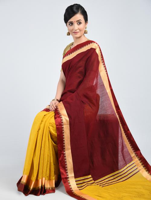 maroon cotton handloom saree with blouse - 15171464 - Very Small Image - 1