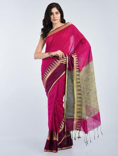 pink cotton handloom saree with blouse - 15171465 - Very Small Image - 1