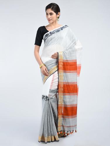 white cotton tant saree with blouse - 15171466 - Very Small Image - 1