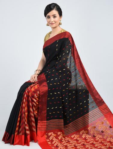 black cotton tant saree with blouse - 15171468 - Very Small Image - 1