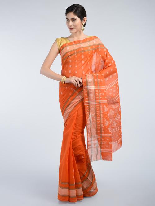 orange cotton tant saree with blouse - 15171474 - Standard Image - 1
