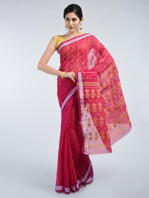 pink cotton tant saree with blouse - 15171475 - Very Small Image - 1