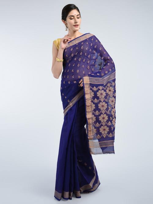 blue cotton tant saree with blouse - 15171477 - Very Small Image - 1
