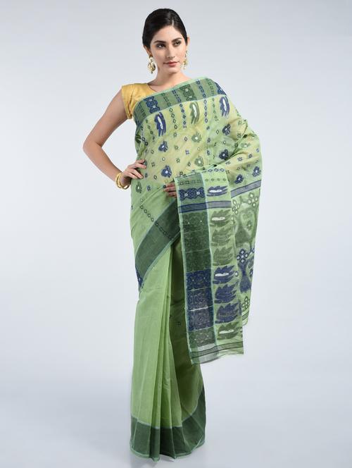green cotton tant saree with blouse - 15171478 - Very Small Image - 1