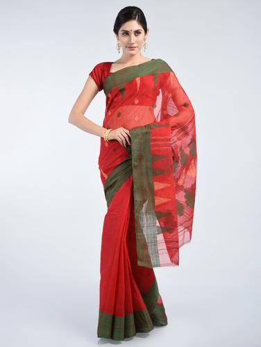 red cotton tant saree with blouse - 15171487 - Very Small Image - 1