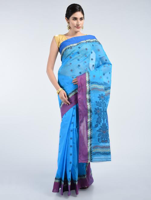 sky blue cotton tant saree with blouse - 15171492 - Very Small Image - 1