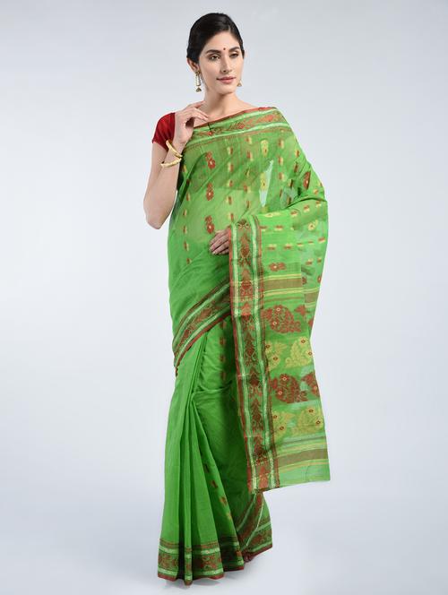 green cotton tant saree with blouse - 15171494 - Very Small Image - 1