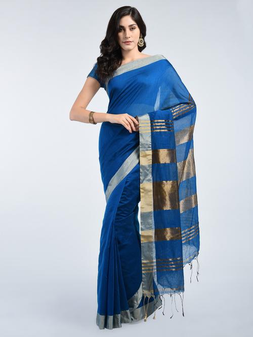blue cotton tant saree with blouse - 15171510 - Very Small Image - 1