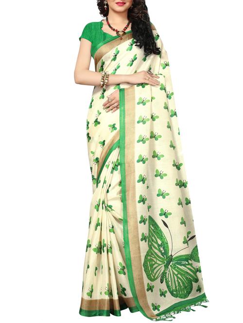 beige silk blend printed saree with blouse - 15172178 - Standard Image - 1