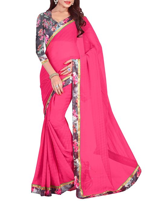 pink chiffon bordered saree with blouse - 15172556 - Standard Image - 1