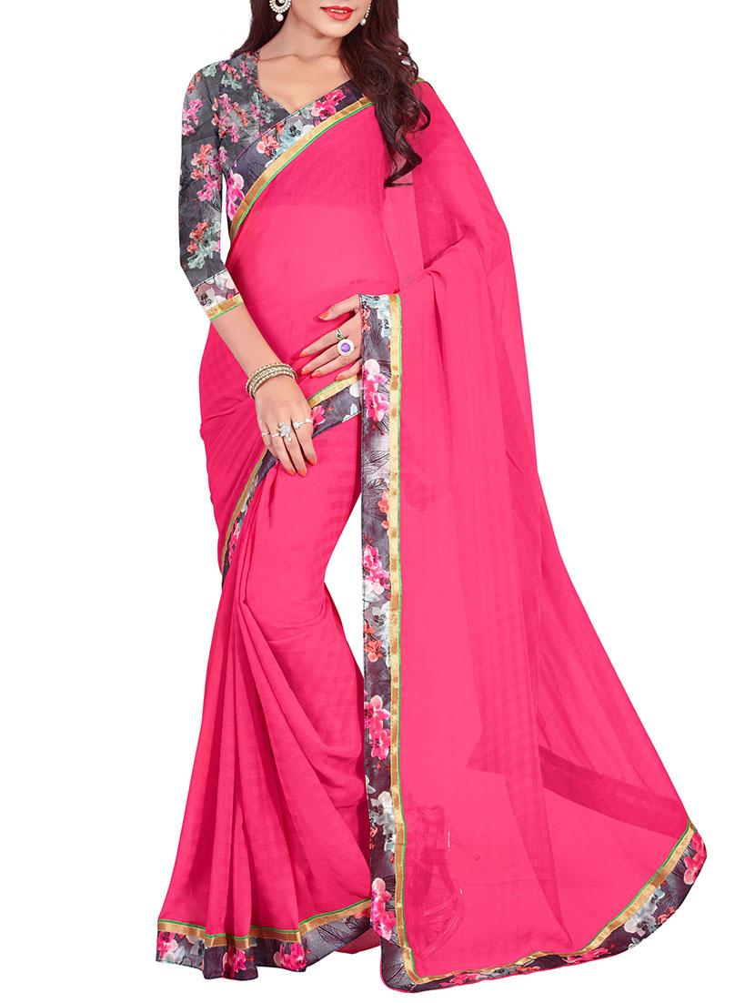 pink chiffon bordered saree with blouse - 15172556 - Zoom Image - 1