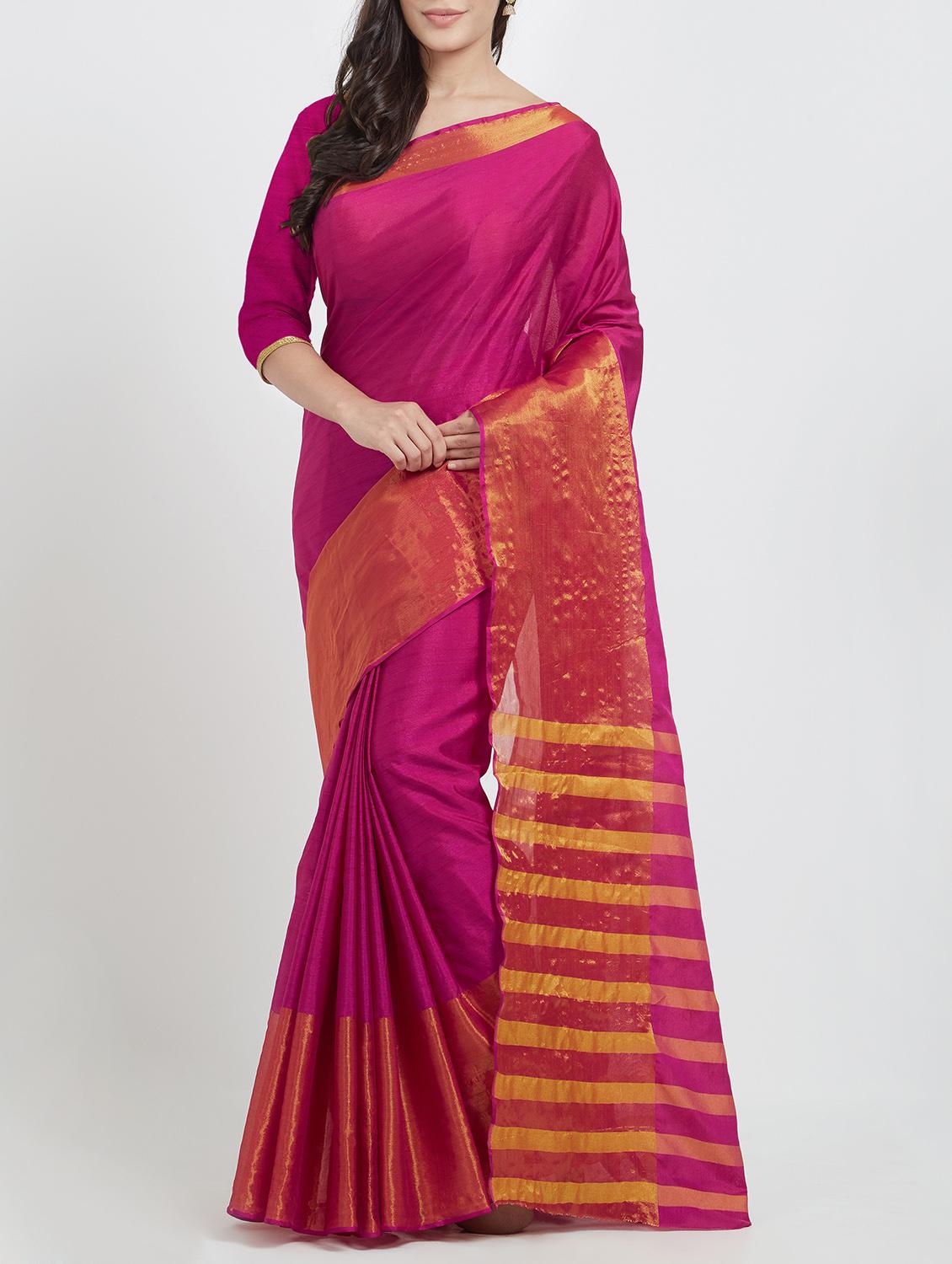 magenta art silk bordered saree with blouse - 15173435 - Zoom Image - 1