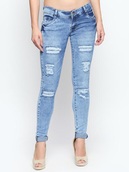 blue denim distressed jeans - 15175405 - Standard Image - 1