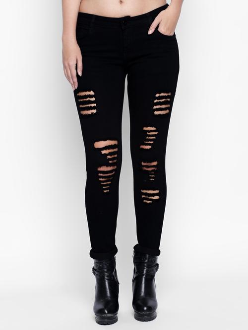 black denim distressed jeans - 15175425 - Standard Image - 1